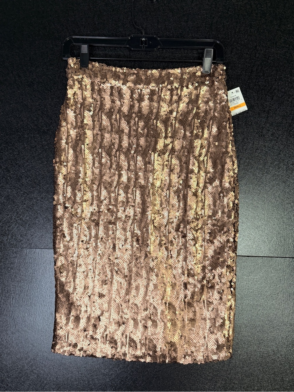 NWT Bar III Metallic Sequin Pencil Skirt in Rose Gold Brown